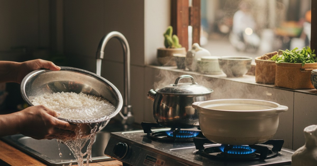 cách nấu cơm bằng bếp ga