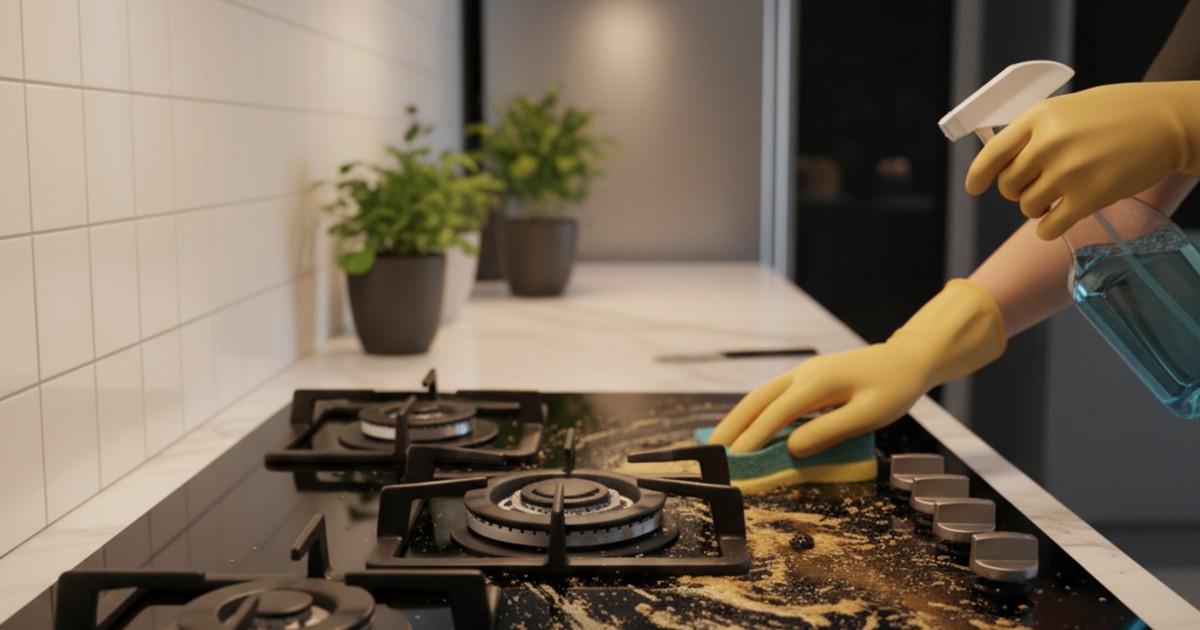 cách vệ sinh mặt kính bếp ga âm