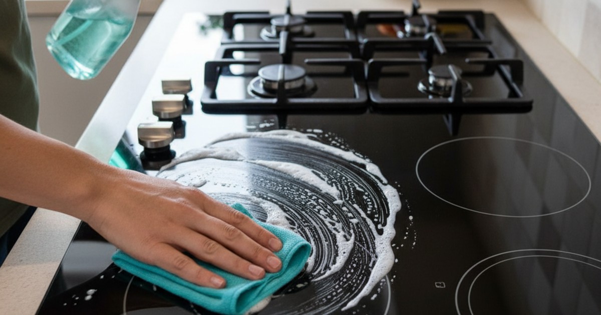 cách vệ sinh mặt kính bếp ga âm